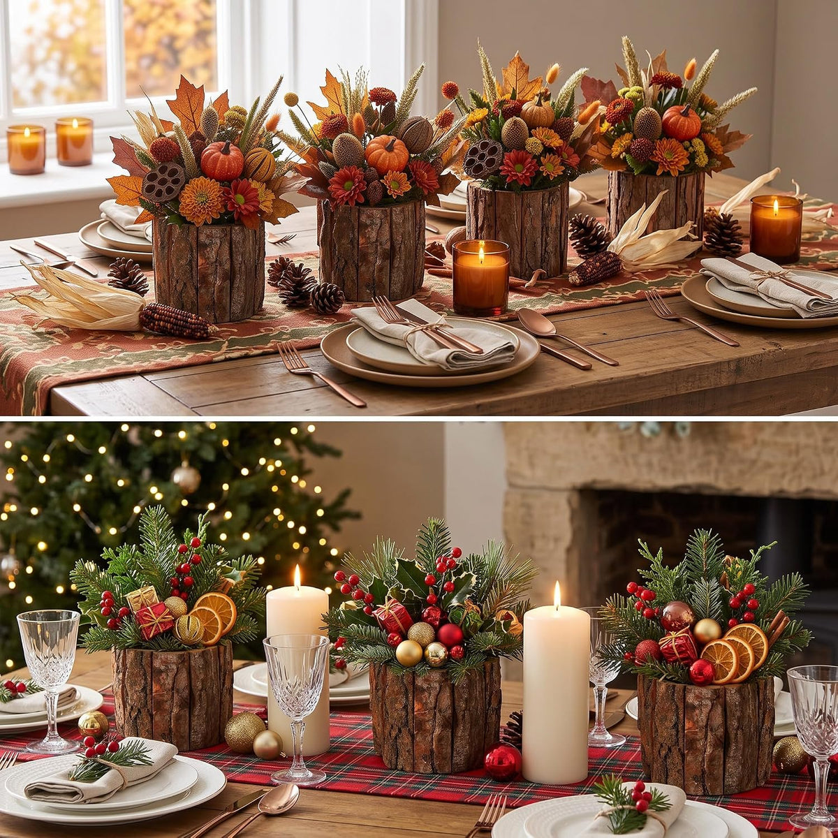 12 set wooden vases for centerpieces, flower foam, close-up detail