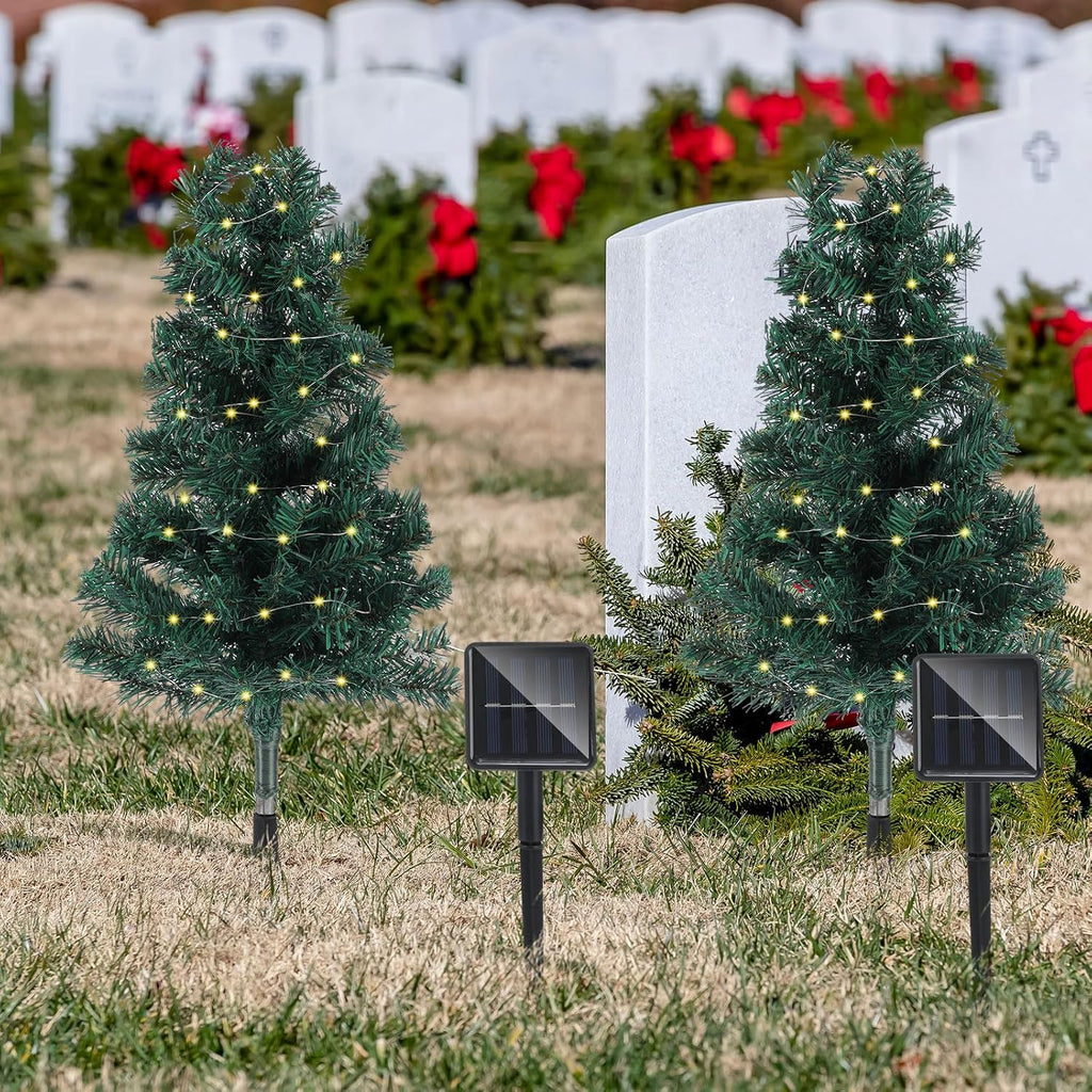 30 inch solar artificial christmas tree for cemetery, side view