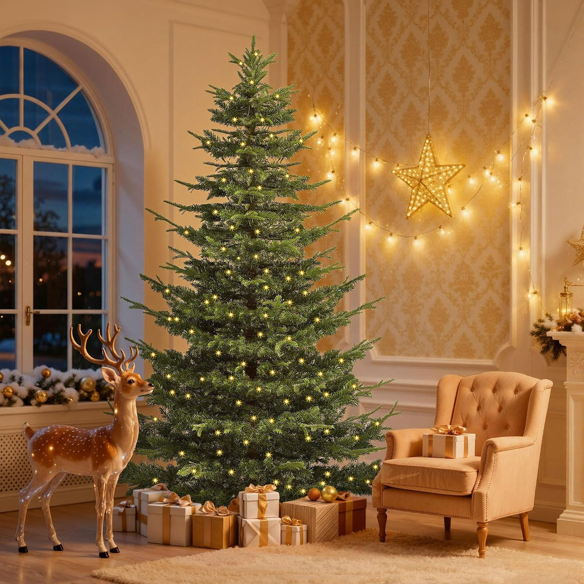 DWVO 6.5FT Prelit Iced Aspen Fir Artificial Christmas Tree with Remoter