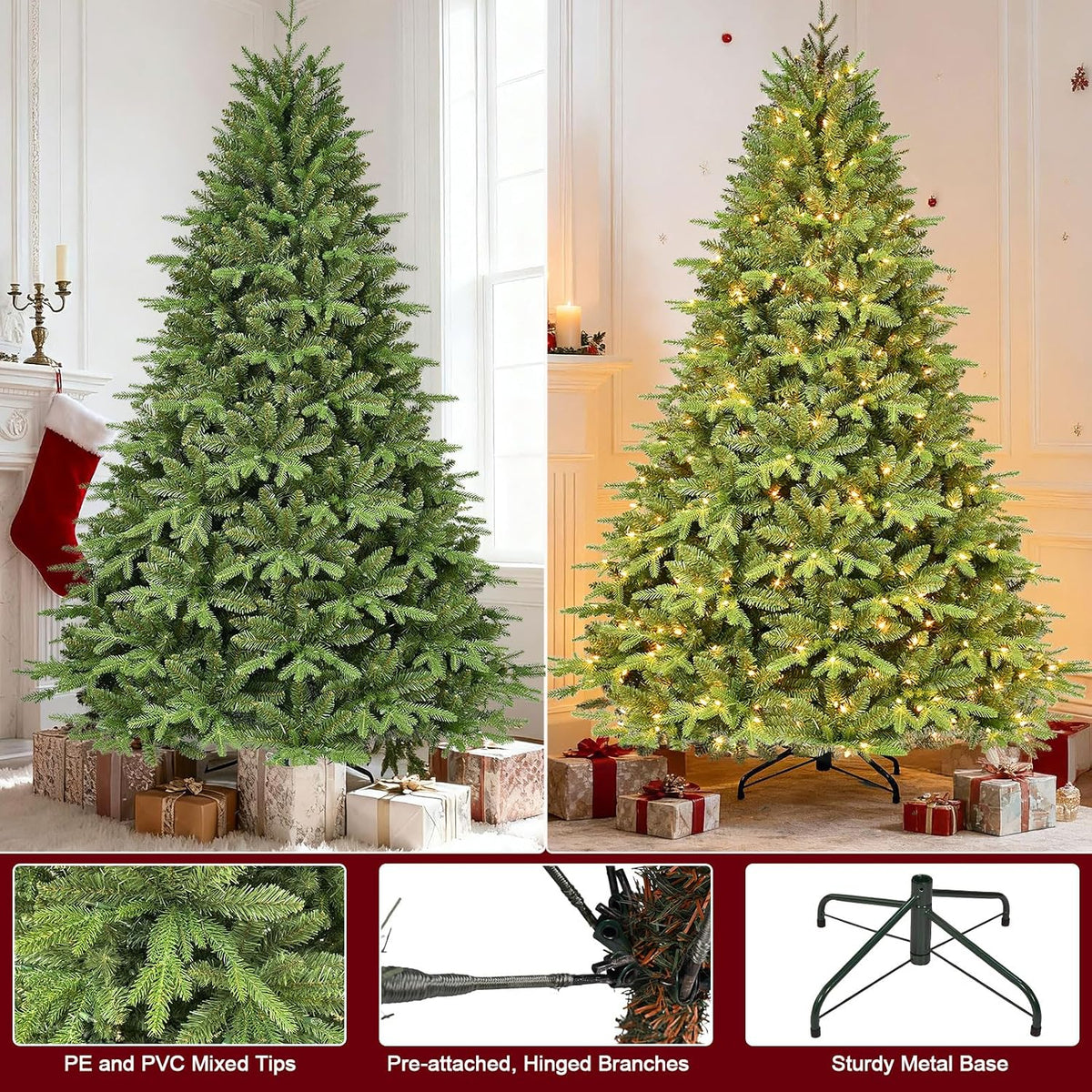 Treepool 7FT Prelit Artificial Christmas Tree, 2272 PE/PVC Tips, 500 Lights