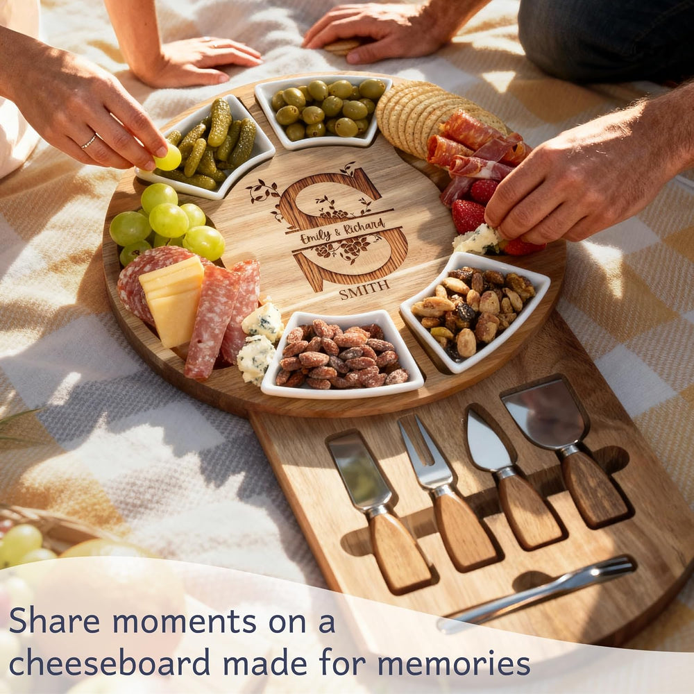 Personalized Charcuterie Board Gift Set, Custom Engraved Acacia Cheese Board ...