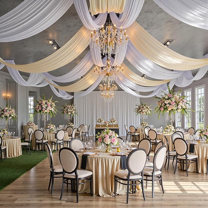 20ft x 15ft White Wrinkle Free Backdrop Curtains for Parties,Silky Polyester Fabric Wedding Ceiling Drapes, 4 Panels 15ft Photo Back Drop Drapes for Baby Shower Photography Stage Background Cloth