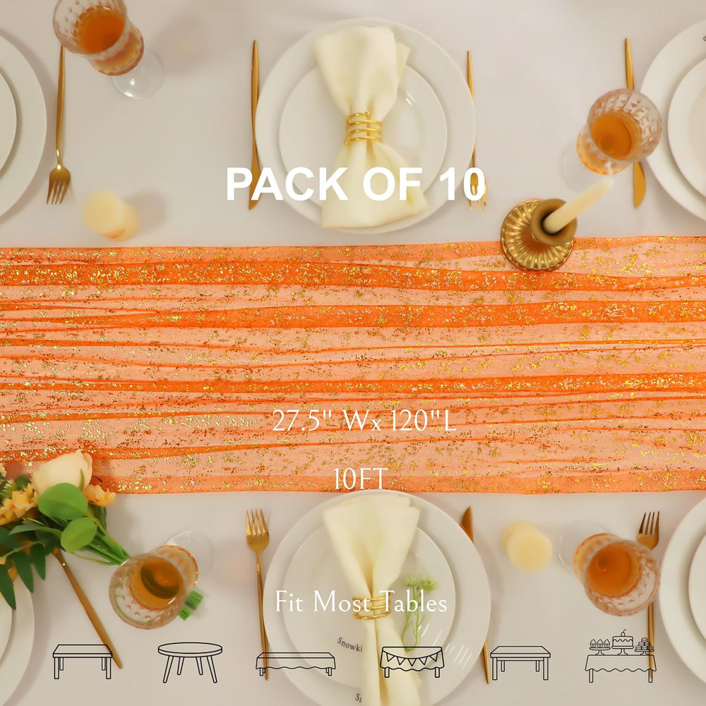 10Pcs Orange Gold Table Runner Metallic Foil Shimmer Sheer Gauze Decor 10ft