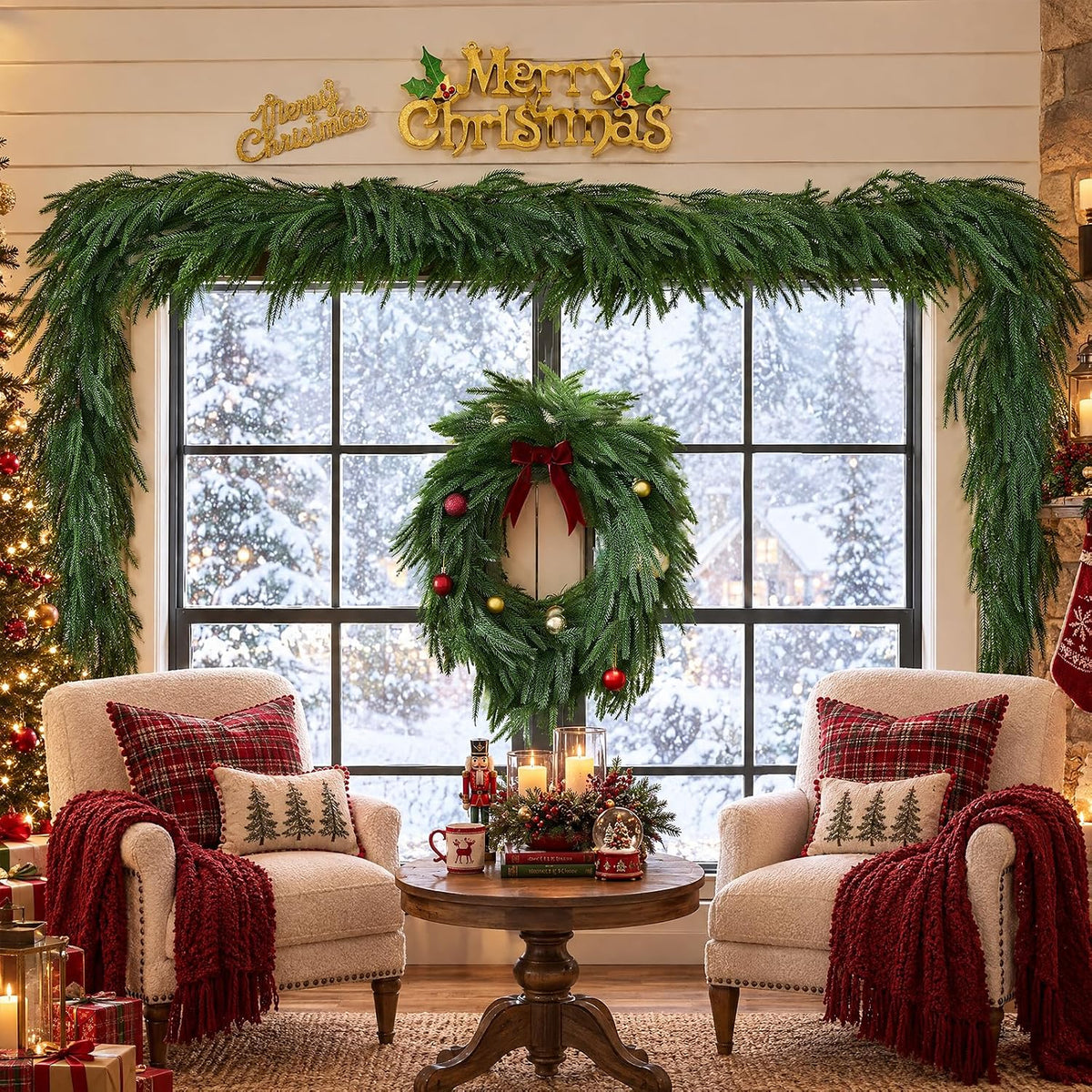 CLEANGOR 2Pcs 6FT Norfolk Pine Garlands for Christmas Decorations Indoor