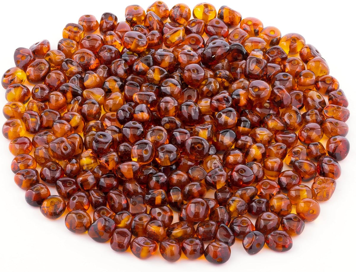 Amber Beads Baroque Style – Polished and Raw 100% Natural Baltic Stone 5-6mm Loose with Drilled Holes Multiple Colors - Amber Culture