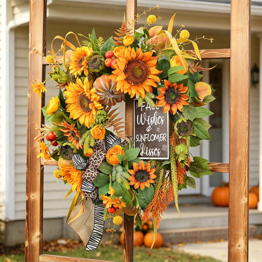 fall wreaths for front door 24 inch, autumn on a desk or shelf