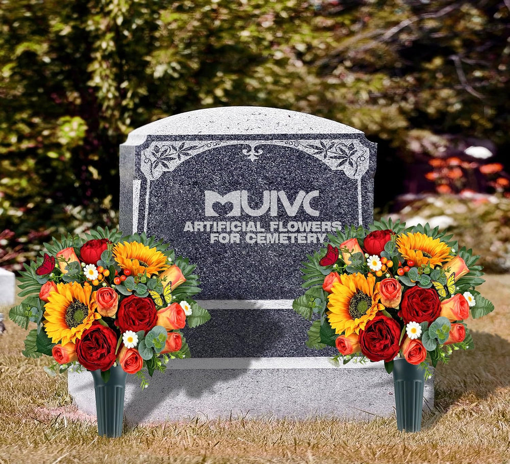 MUVIC Artificial Cemetery Flowers for Outdoor Grave Decorations，Memorial Flow...