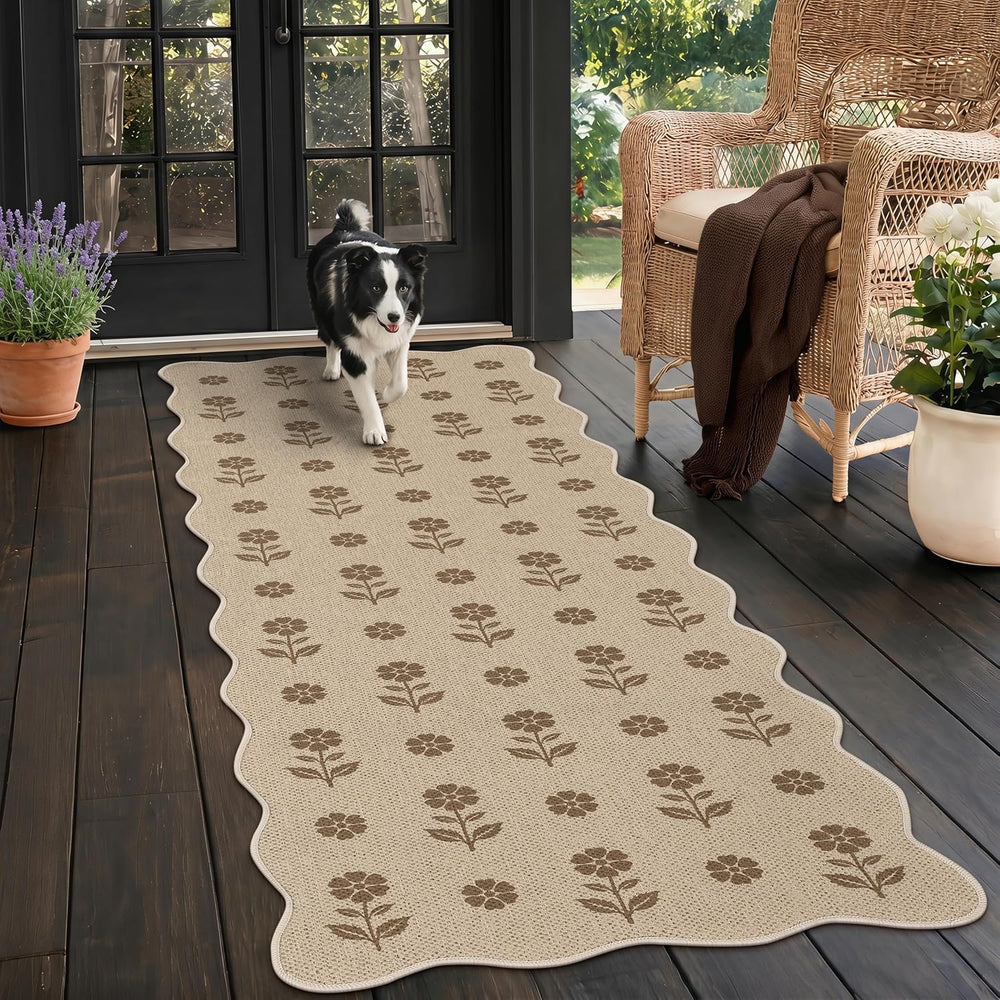Tribesigns 2x6 Tan Scalloped Easy Jute Hallway Runner Rug for Kitchen