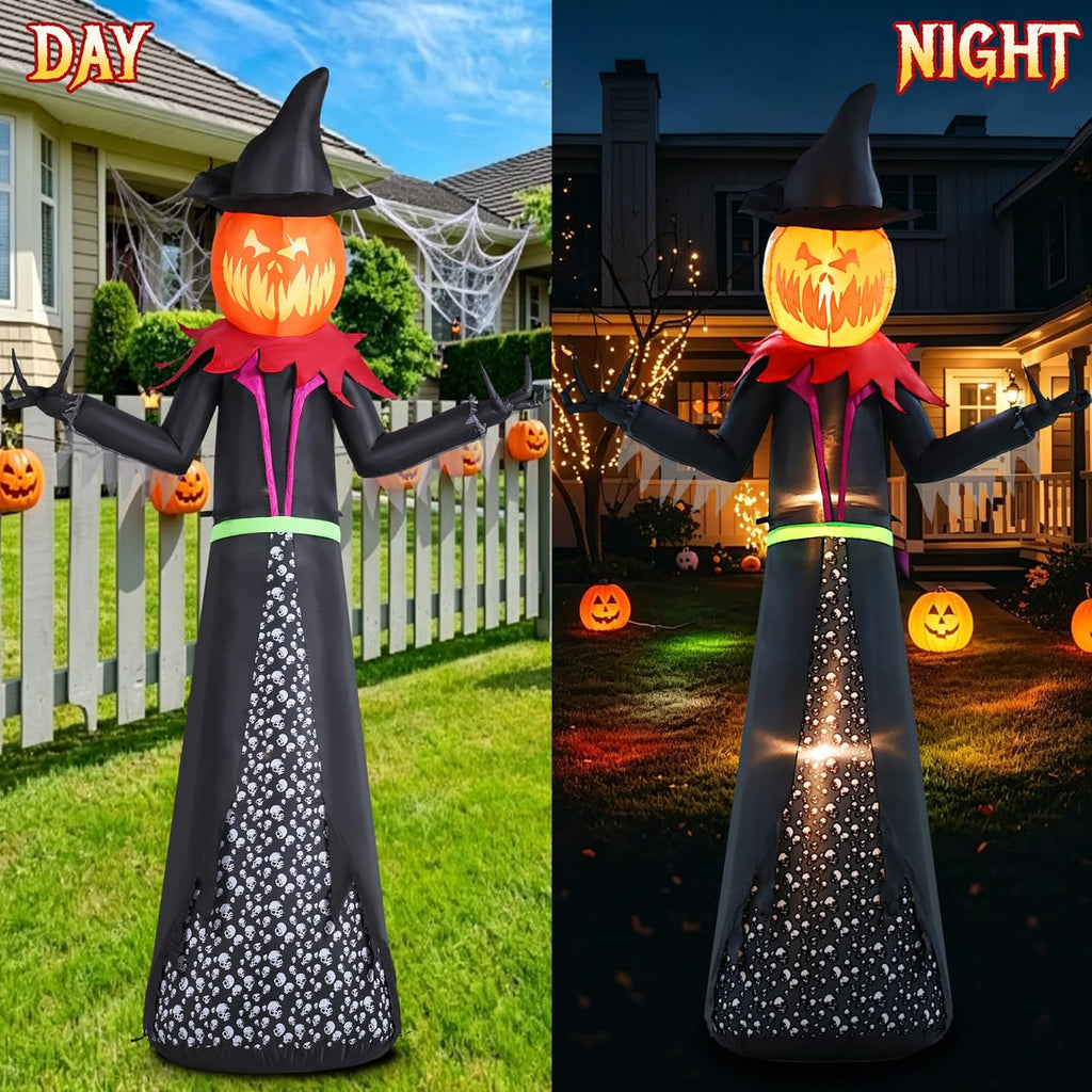halloween inflatable 9ft giant pumpkin witch outdoor decorations, close-up detail