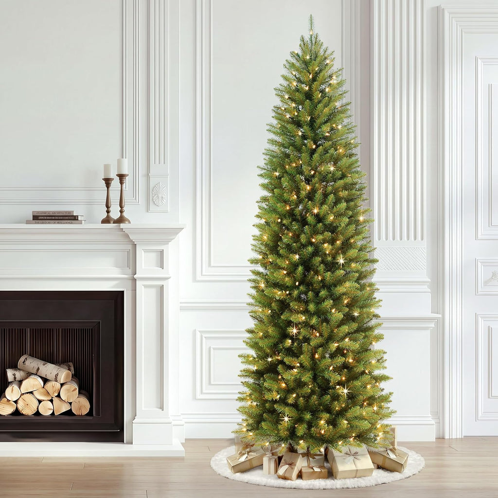 Puleo International 7.5ft Pre-Lit Fraser Fir Pencil Christmas Tree