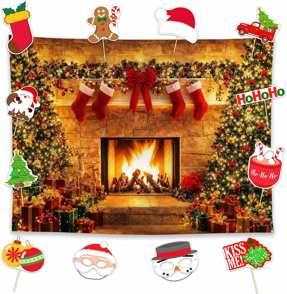 Allenjoy Christmas Fireplace Backdrop Set 96" x 72"