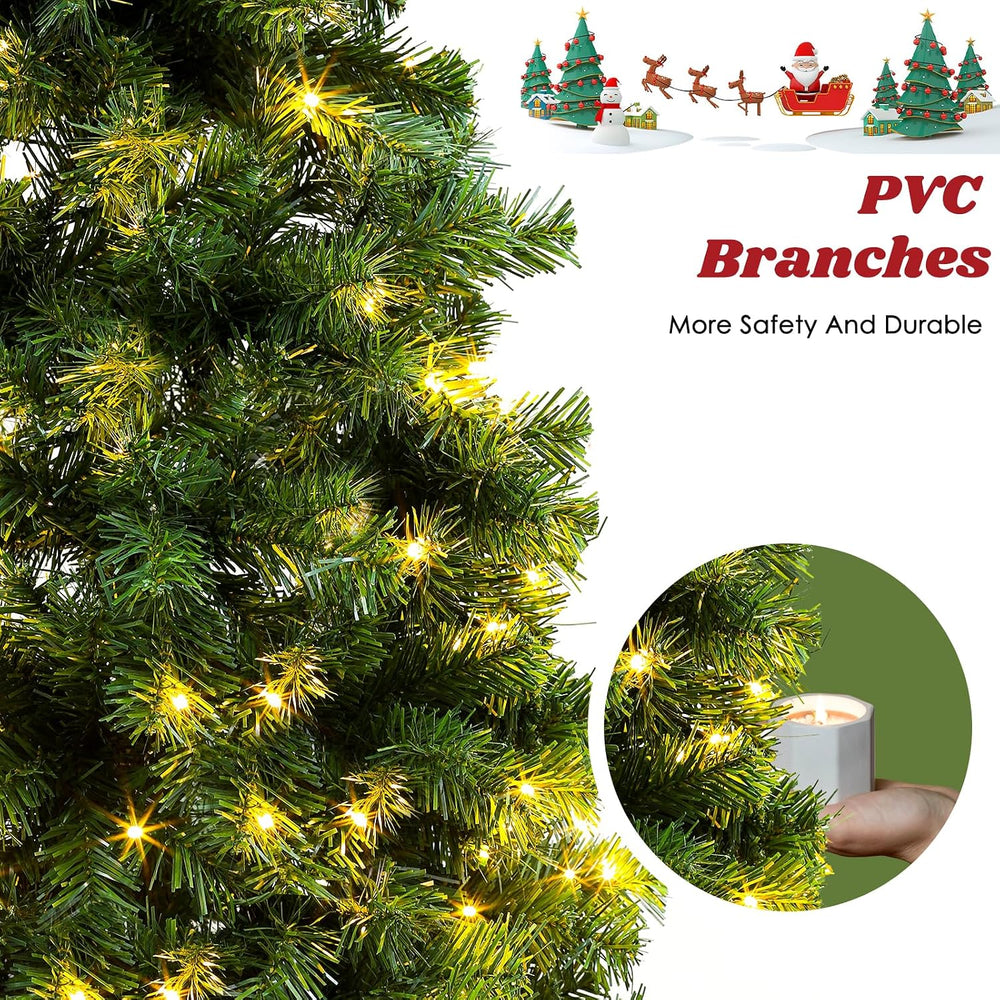 Okicoler Pre-Lit Pencil Artificial Holiday Slim Christmas Tree with Warm Ligh...