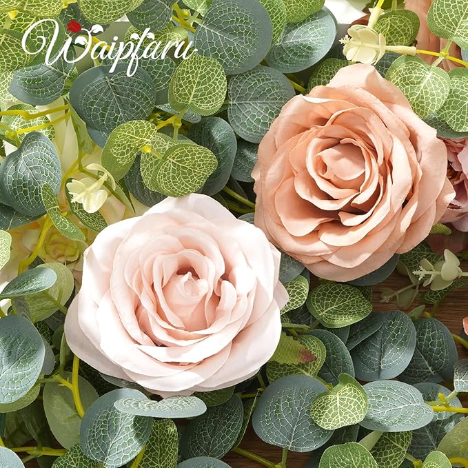 Waipfaru 2Pcs Fall Garland Decor, 6.07Ft Eucalyptus Flower for Table, Fall Floral With Terracotta Flowers for Wedding Arch Backdrop Wall Thanksgiving Decorations (Terracotta)