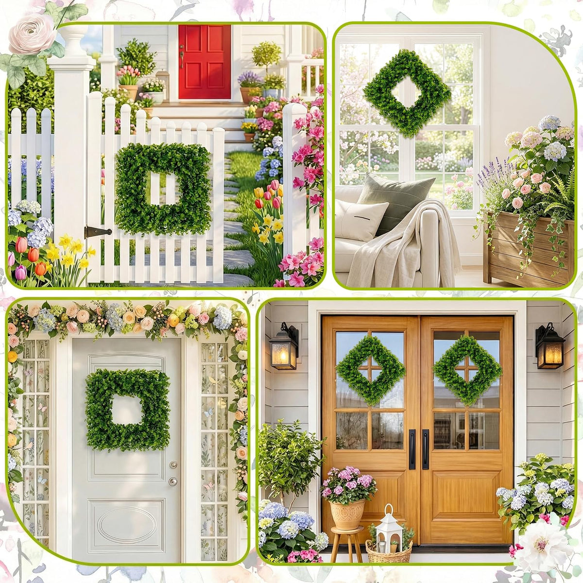 square wreaths for front door decor artificial flower showing dimensions