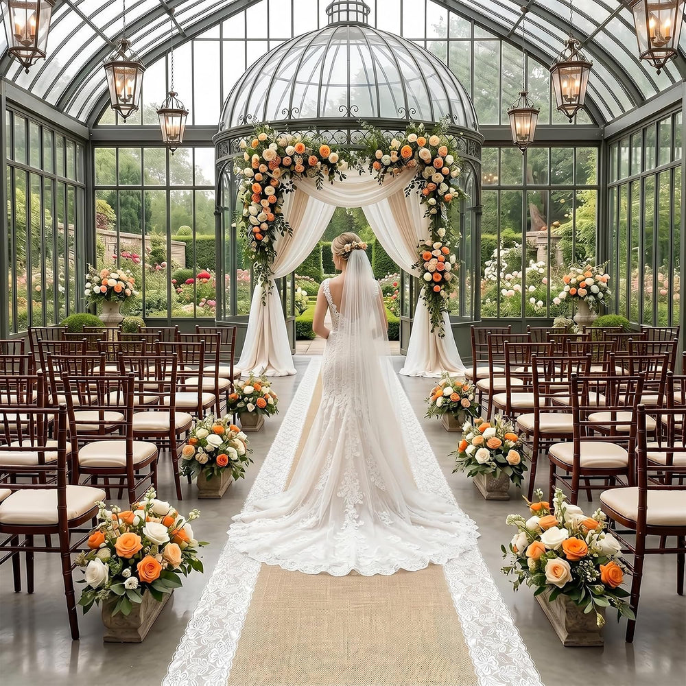 3x33ft Thickened Burlap Wedding Aisle Runner Lace, Natural Jute Runner for Ou...