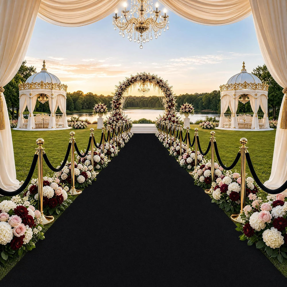 Black Carpet Runner Rug for Party and Event, Non-Slip TPR Rubber Backed Aisle...