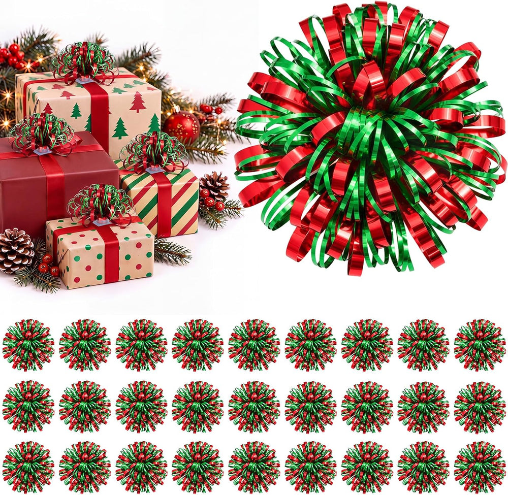 28 Pcs 4 Inches Christmas Gift Bows, Red, Green