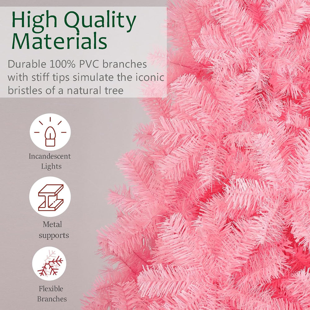 KTKDE 7.5ft Pink Christmas Tree, Artificial Christmas Tree, Sturdy Metal Stan...