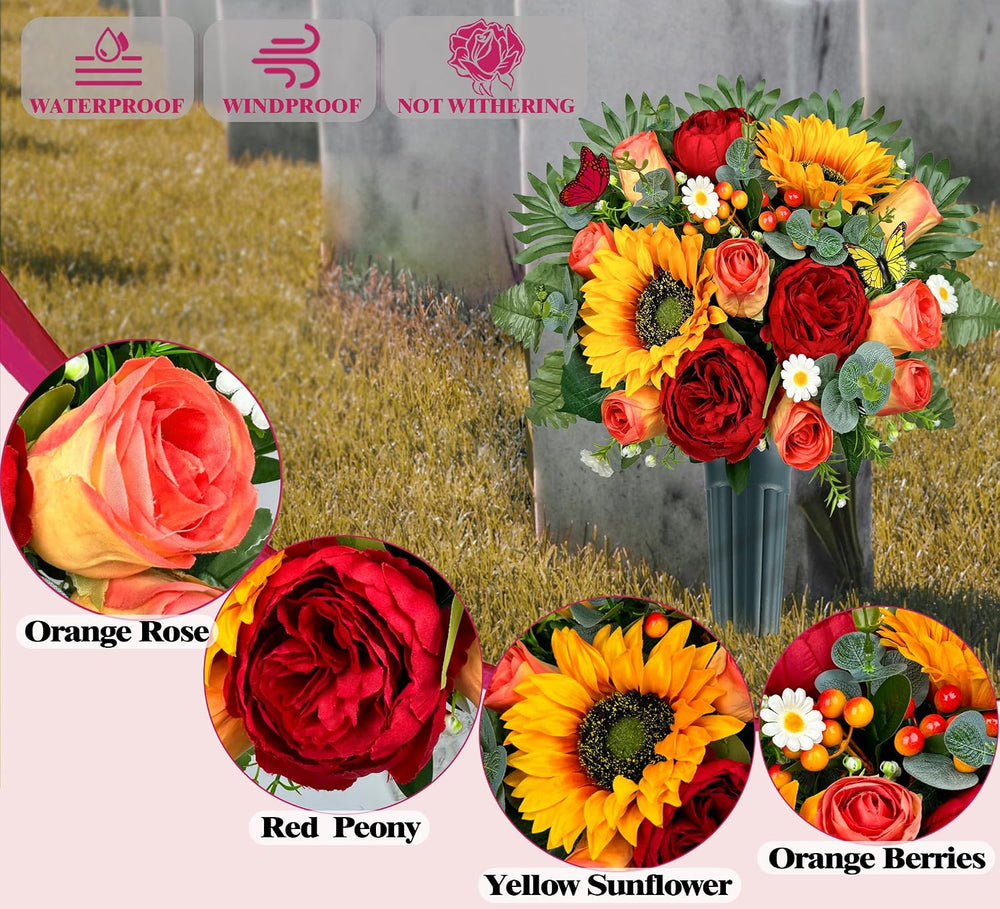 MUVIC Artificial Cemetery Flowers for Outdoor Grave Decorations，Memorial Flow...