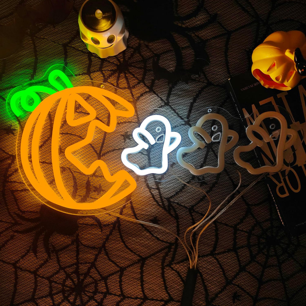 Halloween Pumpkin Eat Ghost Neon Sign Funny Spooky Pumpkin Led Sign Halloween...