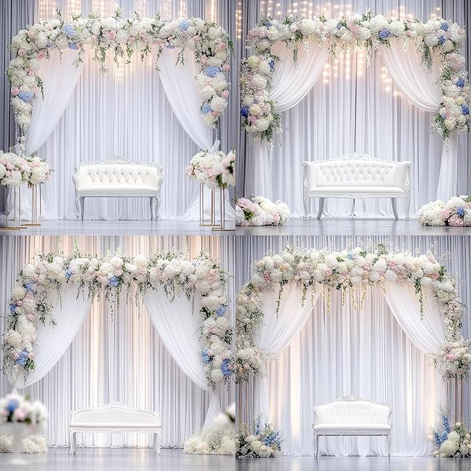 40 ft x 8 ft White Backdrop Curtain Drapes for Wedding Parties, 8 Panels 5 ft x 8 ft Wrinkle Free Polyester Photo Backdrop Drapes for Birthday Party Baby Shower Backdrop Stand