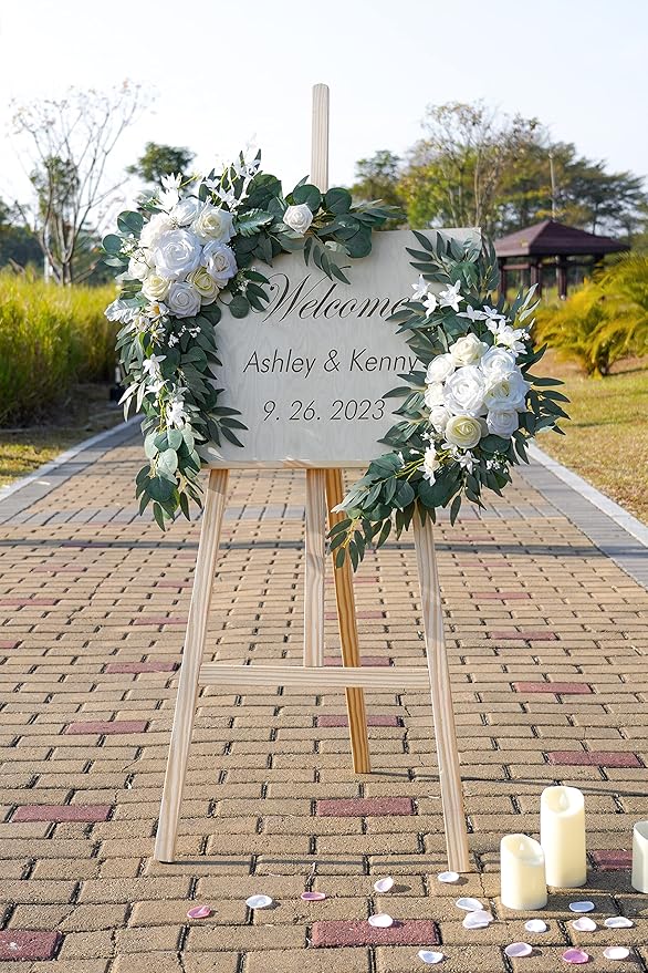 ponatia Wedding Arch Flowers (Pack of 2), Artificial White Wedding Flowers for Wedding Welcome Signs Decorations and Arch Flowers for Wedding Ceremony Reception (White & Ivory)