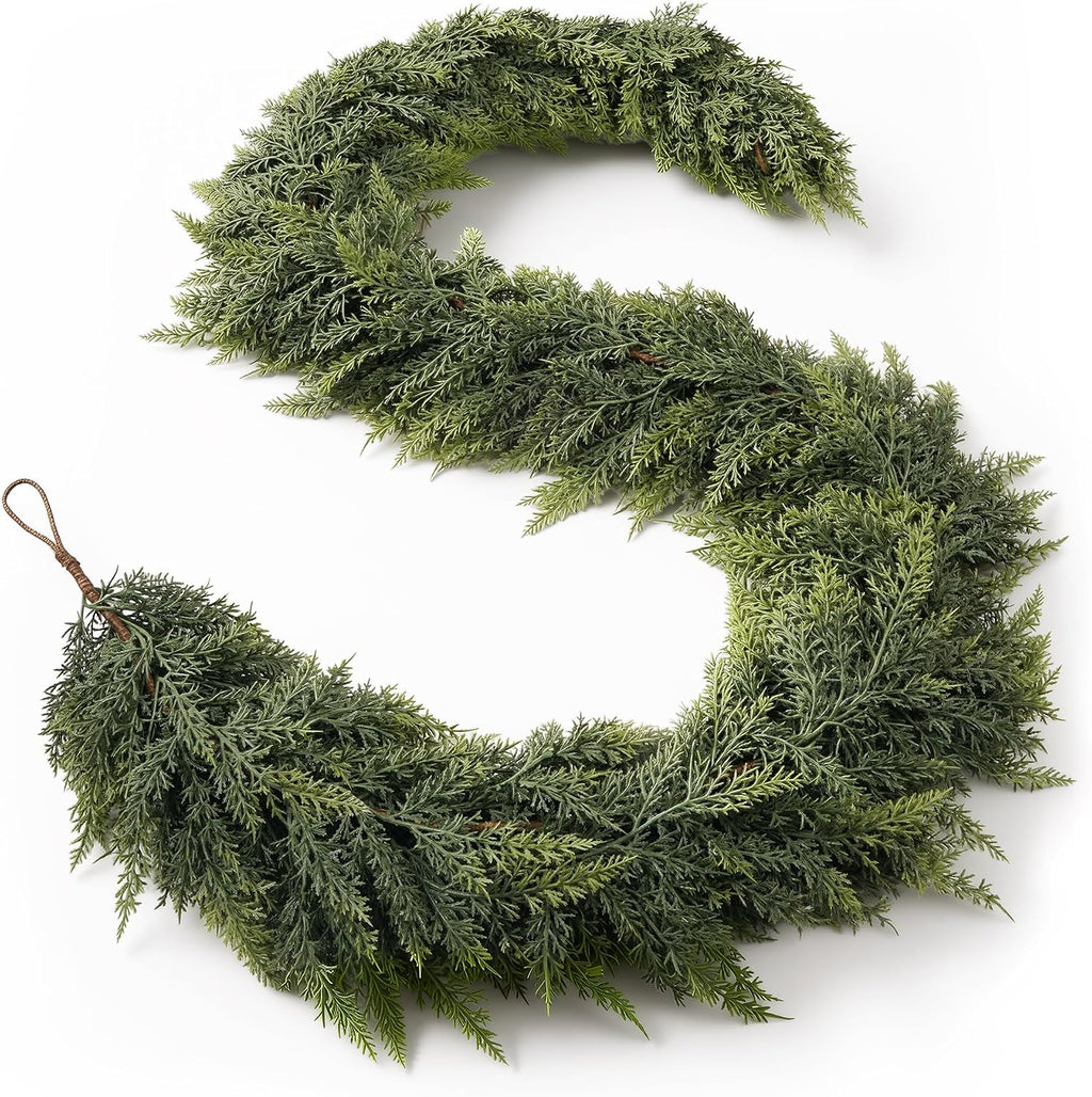 PICKTOP 8 FT Cedar Garland, Realistic High-Density Artificial Cedar Garland for Christmas Decoration. It can be Used to Decorate the Fireplace, Dining Table, and Stair railings.1PCS