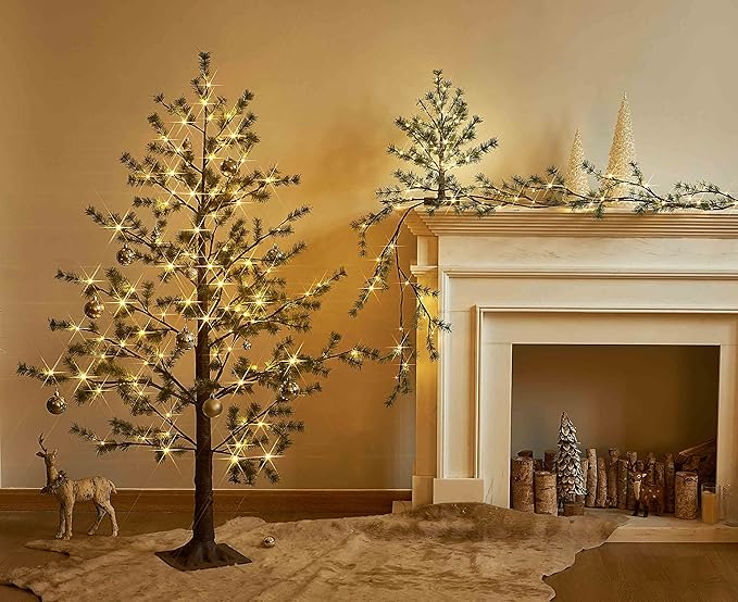 Hairui Lighted Pine Garland Battery Operated with Timer 6FT 48 Lights, Christmas Garland with Lights for Indoor Outdoor Home Holiday Decoration