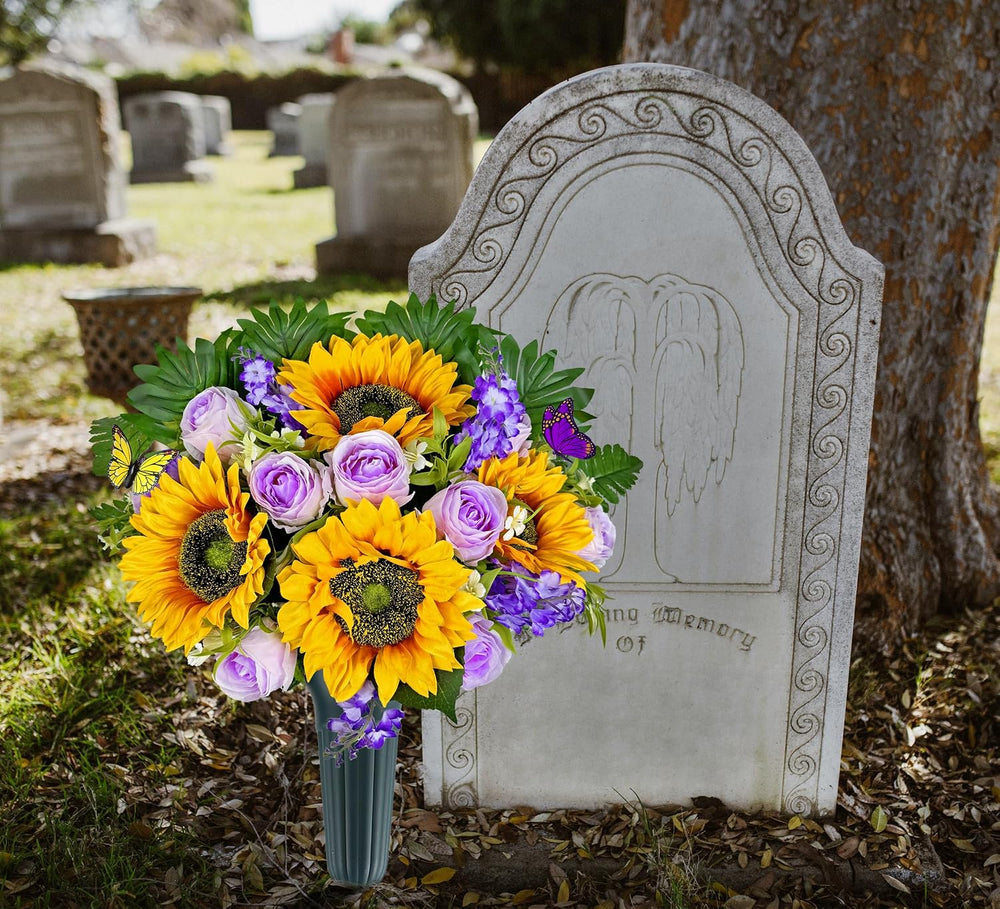 MUVIC Artificial Cemetery Flowers - Memorial Flowers - Outdoor Grave Flower D...