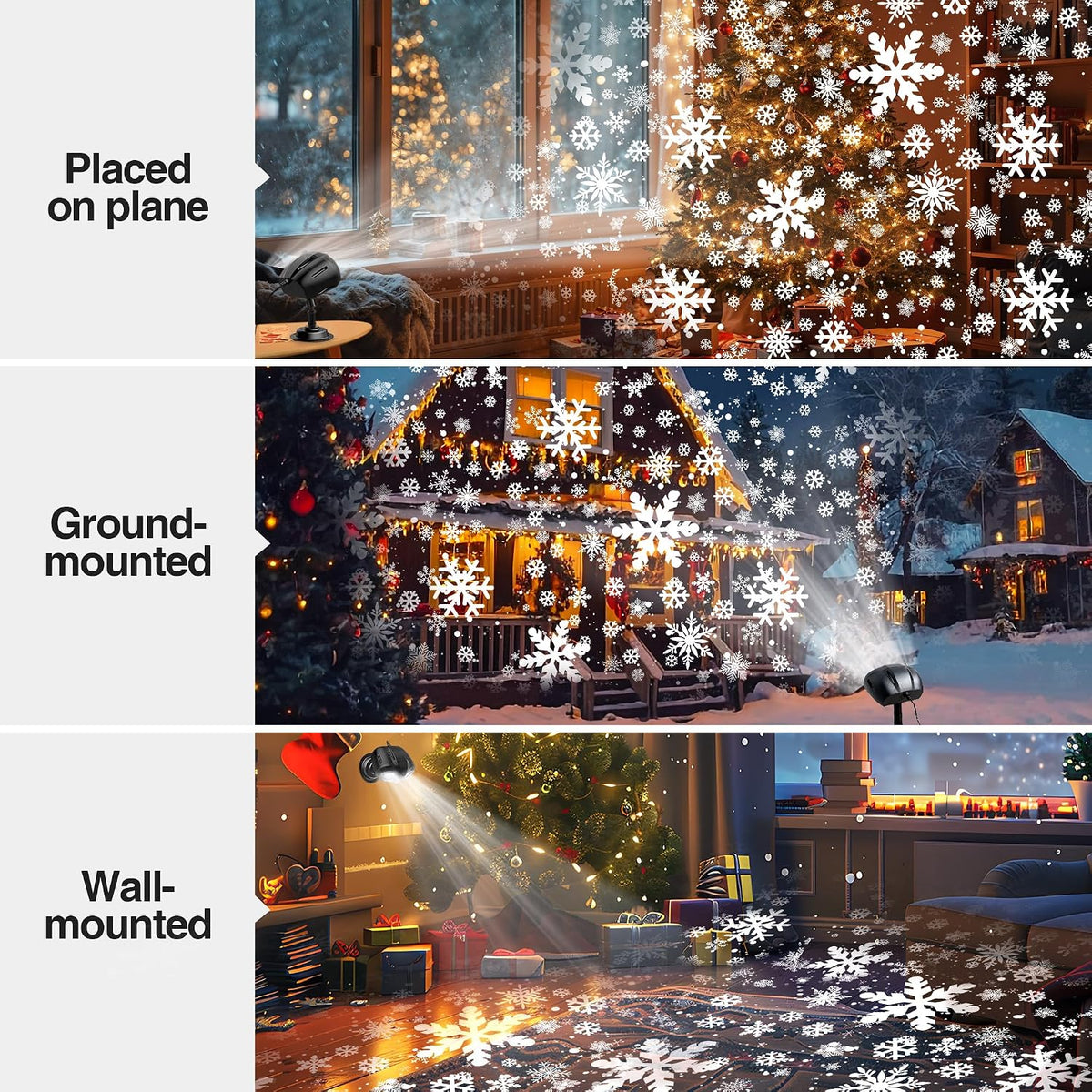 outdoor christmas projector lights, snowflake projector with remote, side view