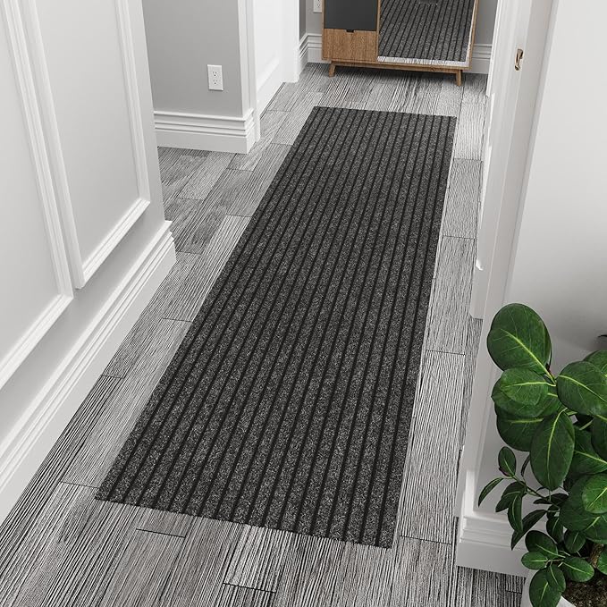 Ottomanson 2'7" x 8' Hallway Runner with Scraper Pile - Extra Durable Non-Slip Rug Mat for Indoor & Outdoor Use - Ideal for Kitchen, Entryway & Garage - High-Traffic Carpet, Black