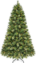 Puleo International 7.5ft Pre-Lit Teton Pine Christmas Tree with 600 Clear Lights, 1347 Realistic Dense Branch Tips, Easy Setup Artificial Trees with Sturdy Metal Stand