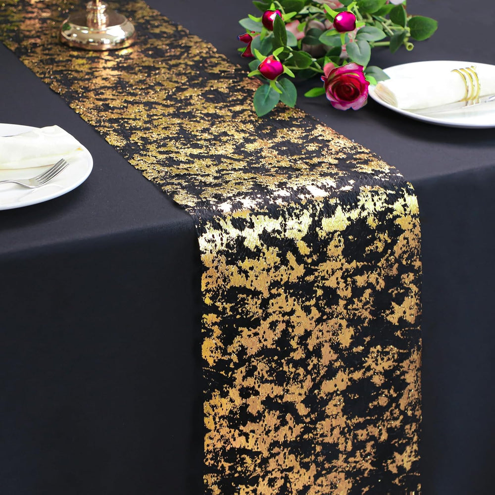 Black and Gold Table Runner, Glitter Metallic Foil Mesh Roll 100 Feet