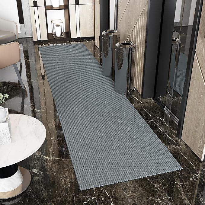 Ottomanson 2'7" x 15' Hallway Runner with Scraper Pile - Extra Durable Non-Slip Rug Mat for Indoor & Outdoor Use - Ideal for Kitchen, Entryway & Garage - High-Traffic Carpet, Gray