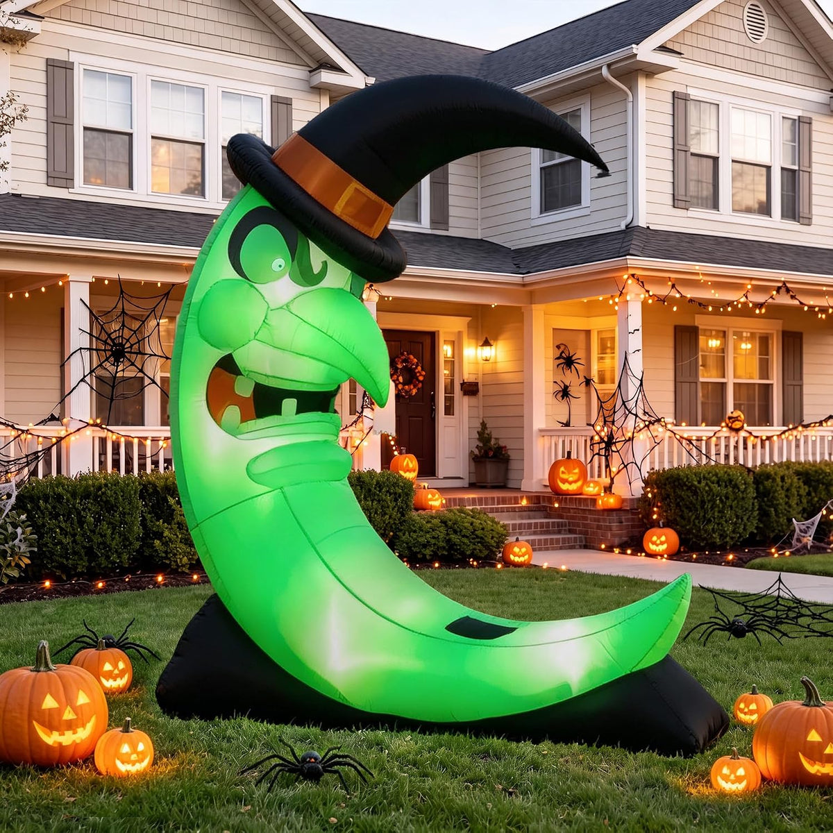 Giant Green 8.9 FT Halloween Inflatables Witch Moon Outdoor Decorations