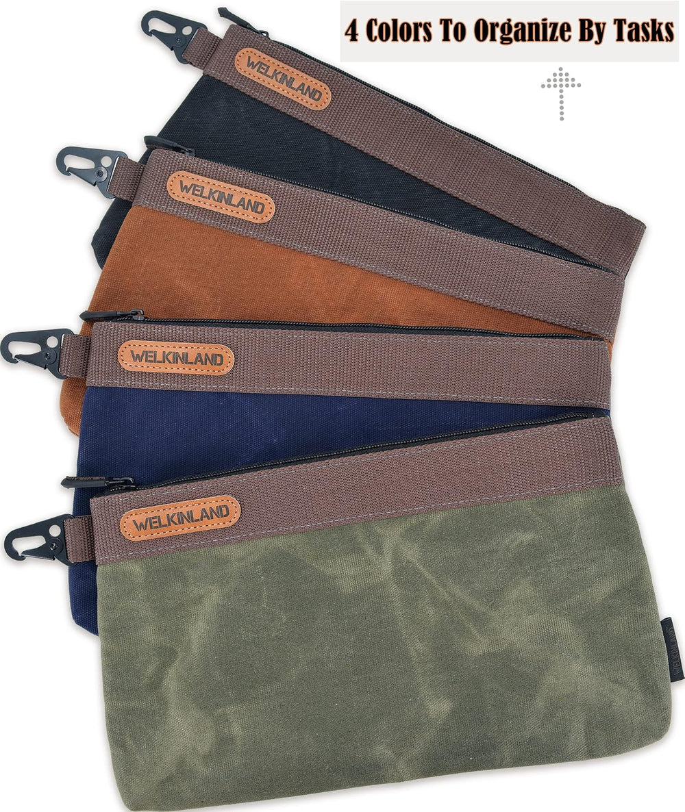 WELKINLAND Heavy-Duty Canvas Tool Pouch, 4PCS 12-Inch Zippered Tool Pouch