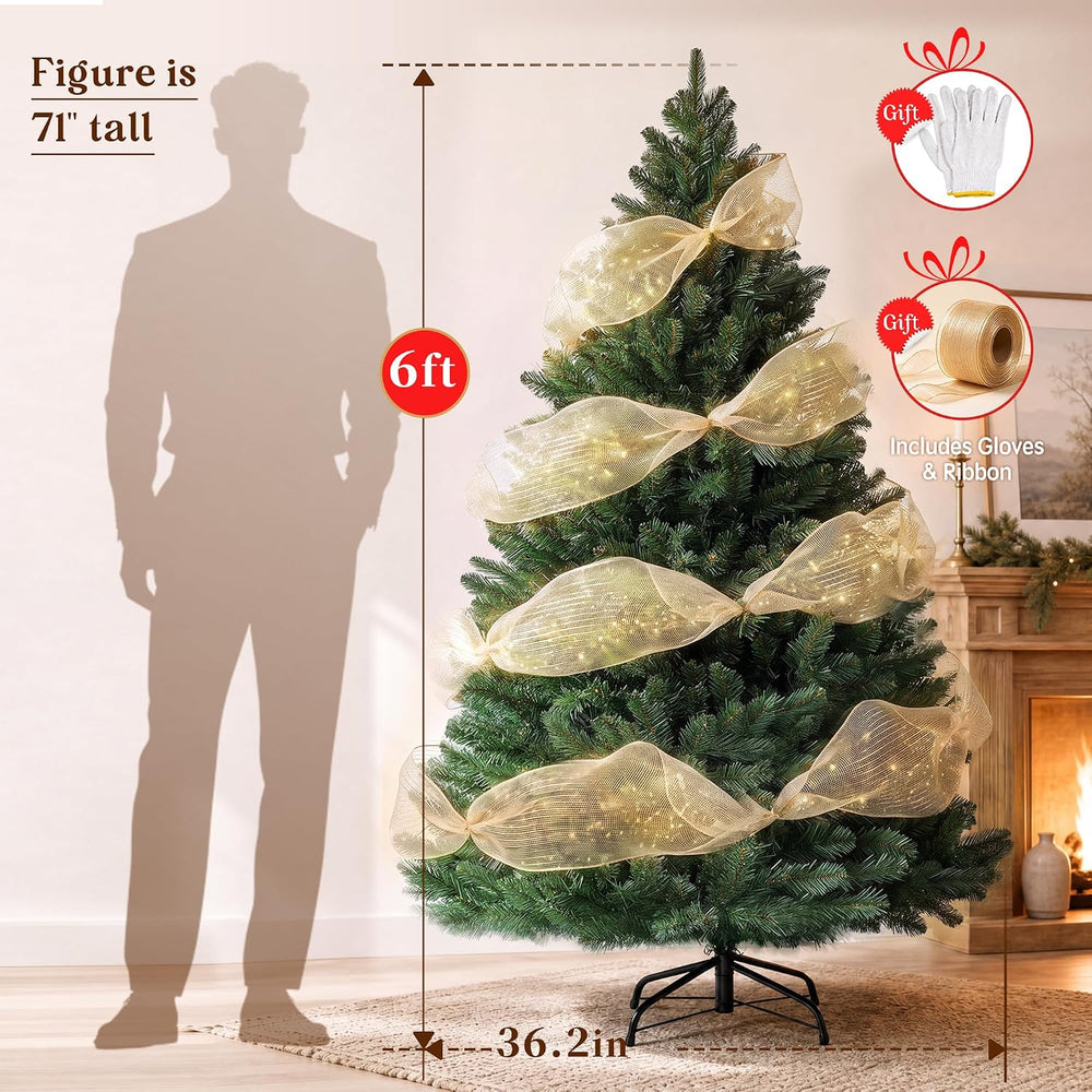 LUCKLIFE 6 ft Artificial Christmas Tree, Full PVC Unlit Christmas Tree with C...