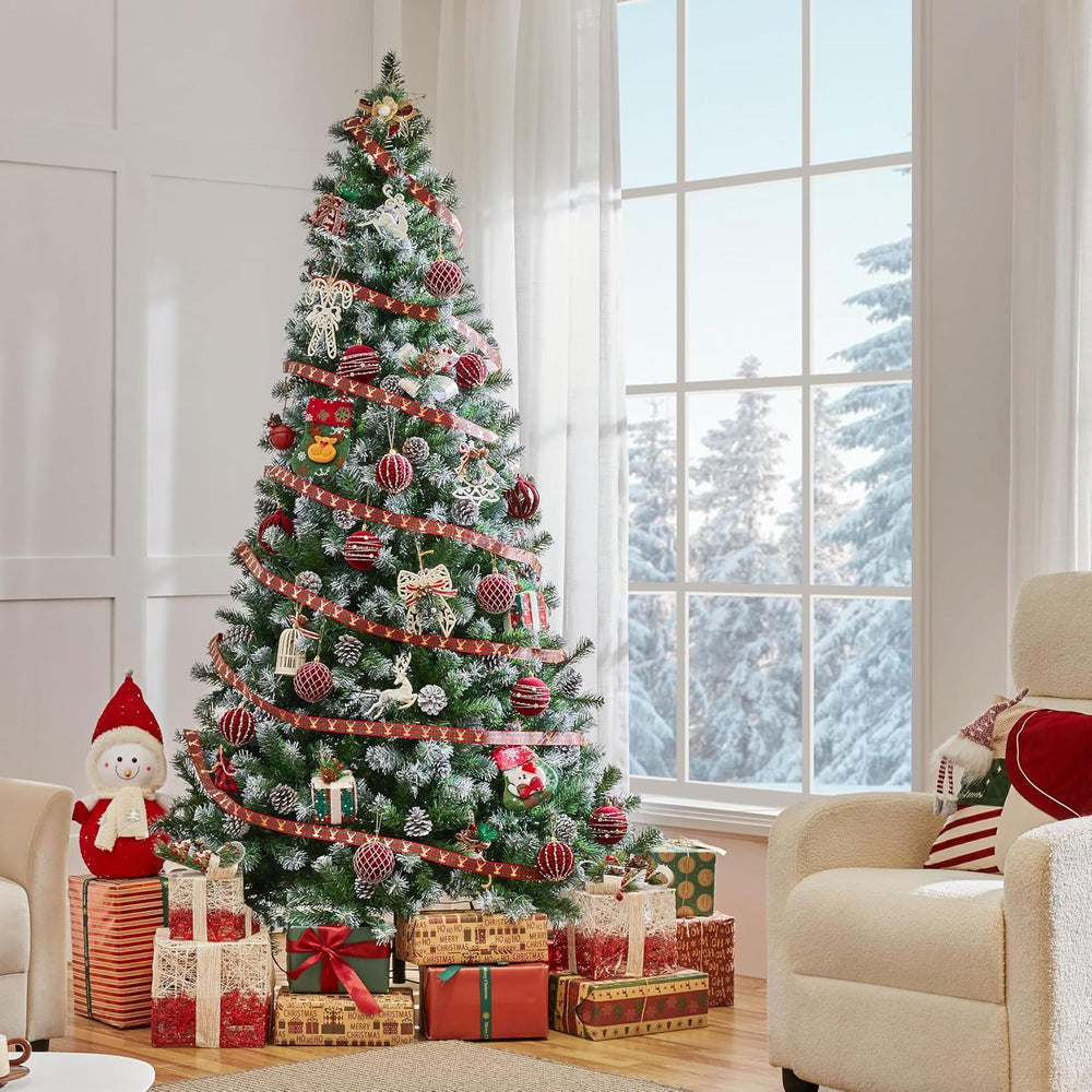 Yaheetech 7.5ft Artificial Christmas Tree, Snow Flocked Christmas Tree w/82 P...