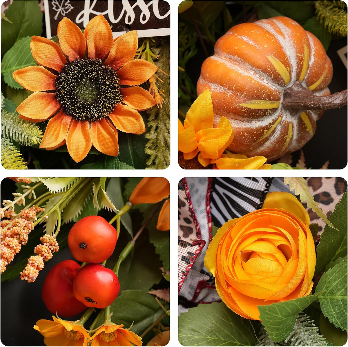 fall wreaths for front door 24 inch, autumn, close-up detail