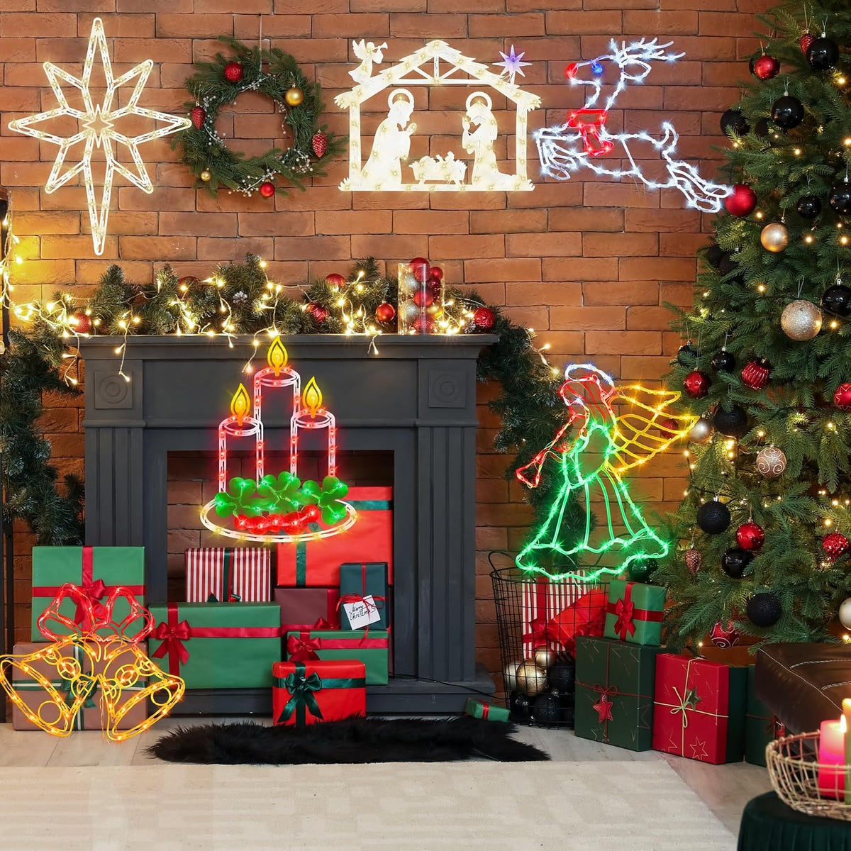 trwymz 16" christmas window silhouette lights decorations shown in use