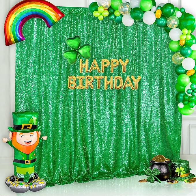 QueenDream Green Sequin Backdrop Curtain Party Backdrop Curtain 8ft x 8ft for Glitter Birthday Wedding Curtains