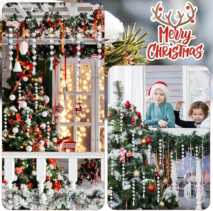 Nuenen 100 Pcs Acrylic Hanging Crystals for Centerpieces Chandelier Clear Crystal Garland Strands Ornament Acrylic Clear Beads Prisms Pendant for Christmas Tree Window Home Decoration(Icicle)
