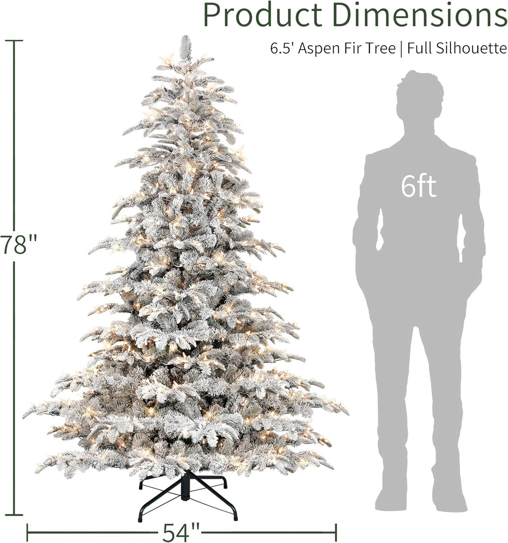 Puleo International 6.5ft Pre-Lit Flocked Aspen Fir Christmas Tree with 500 C...