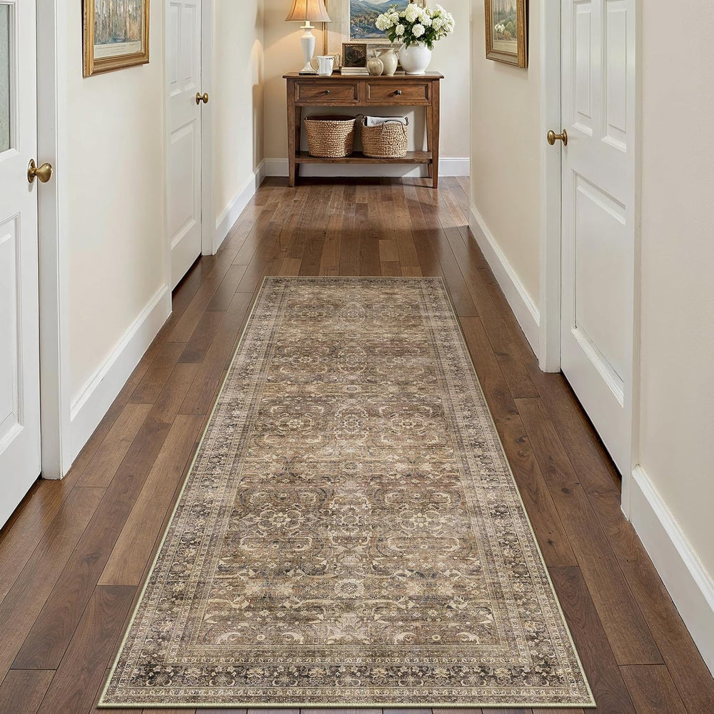 HUGEAR 2x6 Brown Vintage Distressed Washable Runner Rug for Hallway