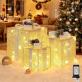 Brightever 10" 8" 6" Set of 3 Christmas Lighted Gift Boxes - Pre-lit 70 LED Plug-in Larger Present Boxes Outdoor Christmas Decorations, Warm White Prelit Xmas Ornaments for Tree Porch Yard Lawn Decor