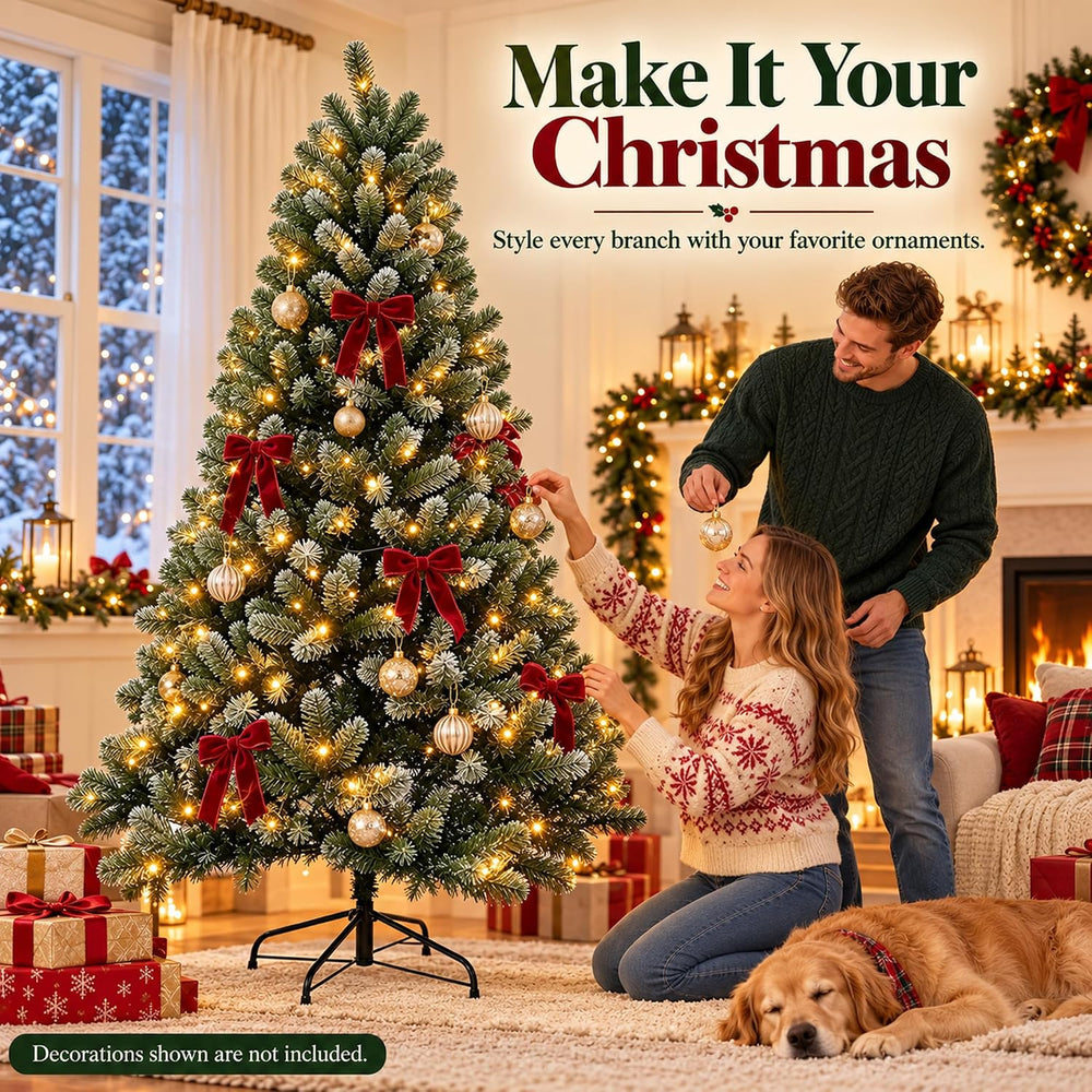 6FT Pre-Lit Frosted Artificial Christmas Tree with 250 Warm White LED Lights,...