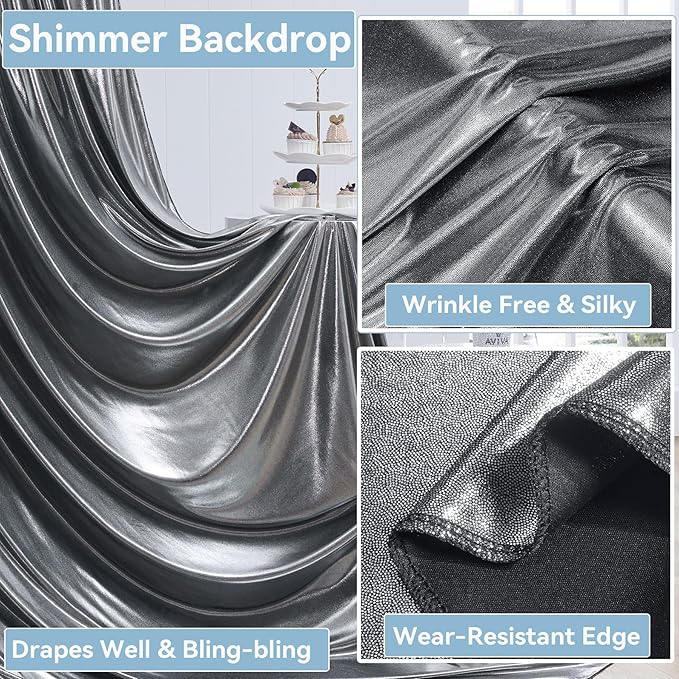 10x10 ft Wrinkle Free Black Silver Sequin Backdrop Curtain for Parties,Thick Not Fall Glitter Wedding Backdrop Drapes,2 Panels 5x10ft Shimmer Photo Back Drop Cloth for Birthday Photography Background