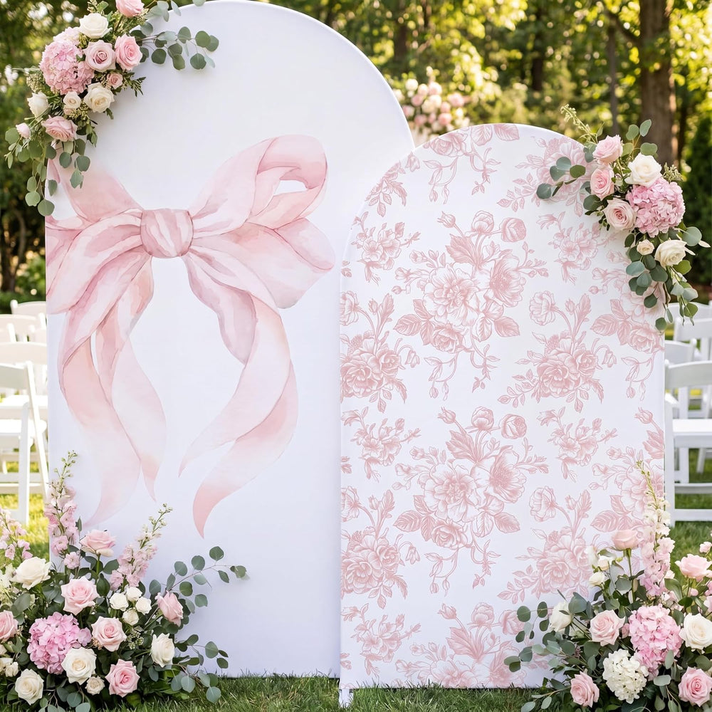 2 Set Pink Bow Floral Arch Backdrop Cover 7.2ft 6.6ft