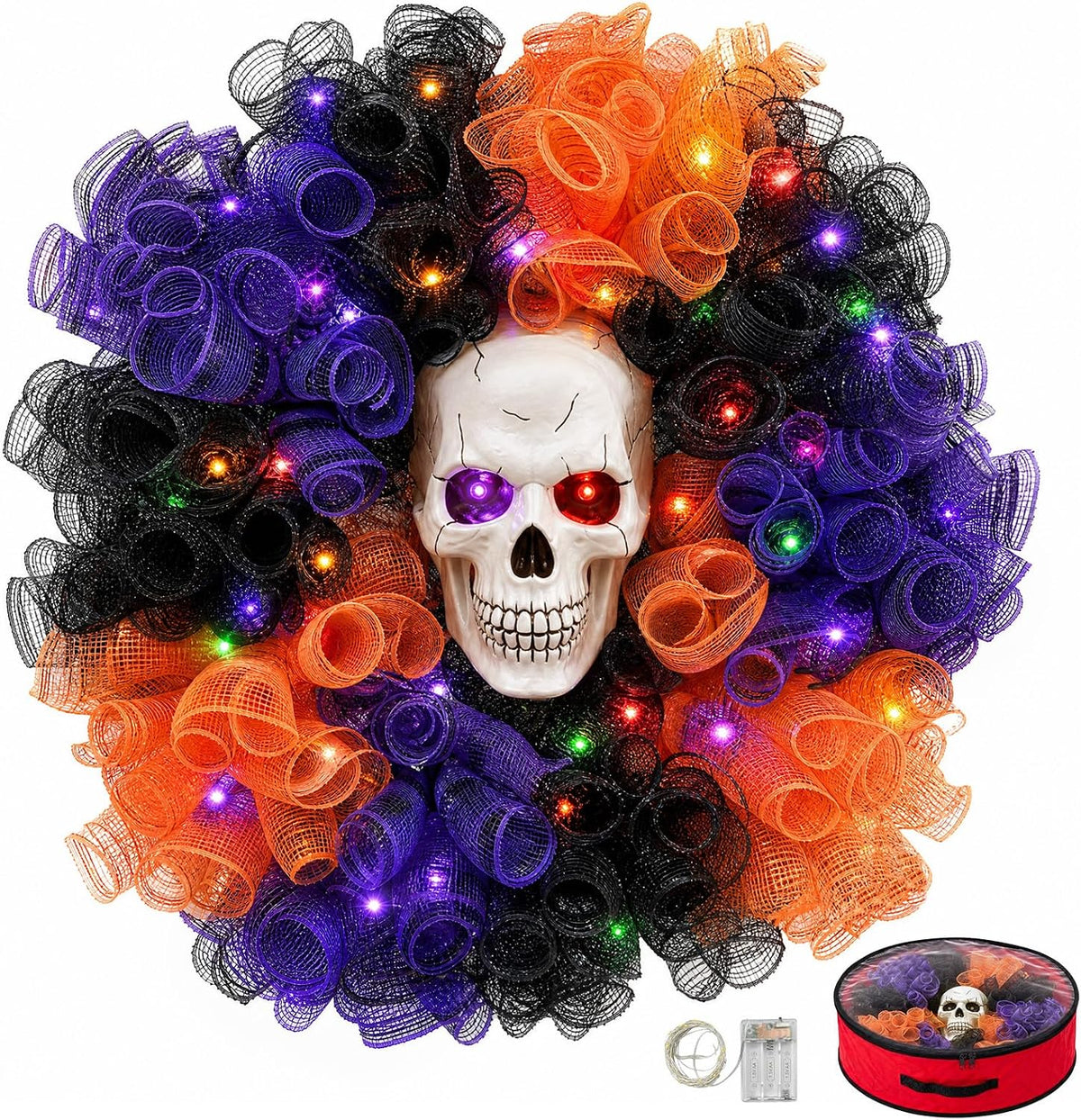 24 in Halloween Wreath with Skull and Color-Changing Lights