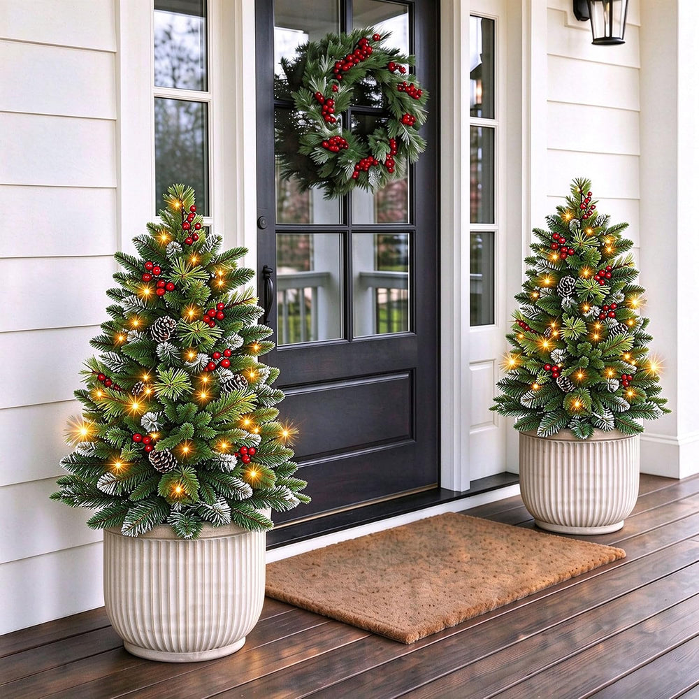 2 Pack 26" Lighted Christmas Urn Fillers, Outdoor Christmas Planter Filler